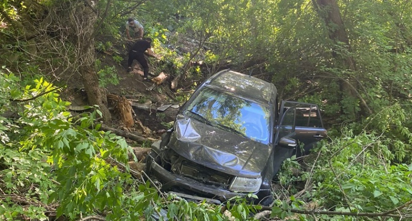 В Саранске водитель Suzuki вылетел в кювет после столкновения со столбом