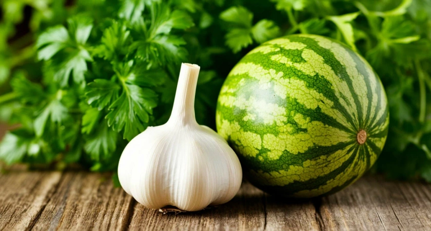 1 ложка на 10 литров воды — и чеснок размером с арбуз: листья яркие и зеленые, никогда не пожелтеют