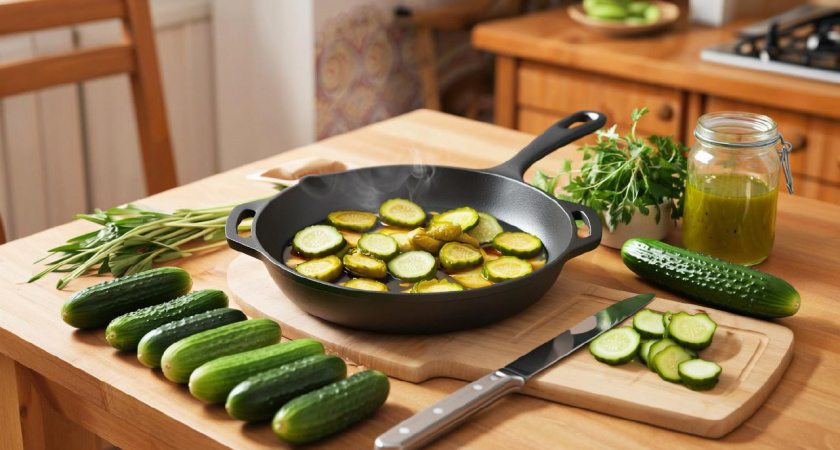 Рецепт закуски из жареных соленых огурцов