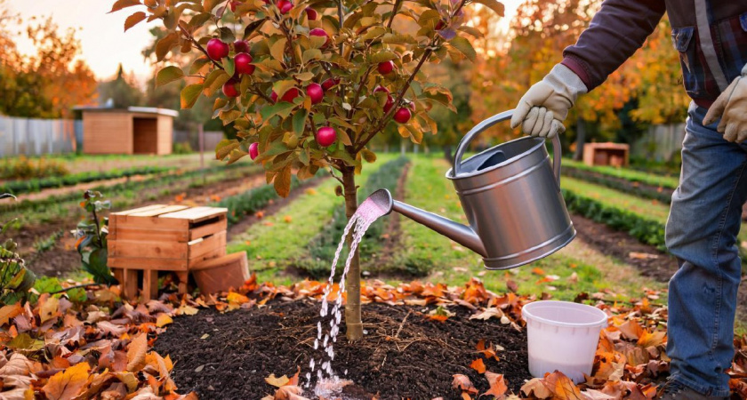 В октябре под яблони и груши выливаю по 3 ведра «раствора». В следующем году урожай удивляет даже агрономов