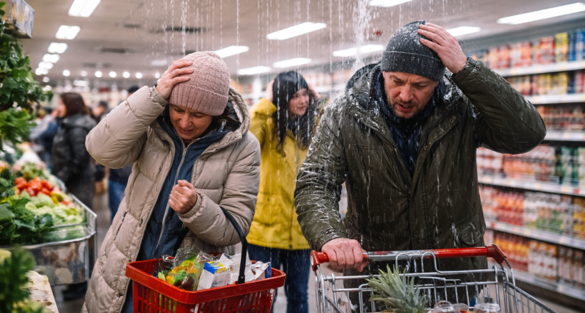 За покупками под дождём: в саранском «Магните» снова течёт крыша