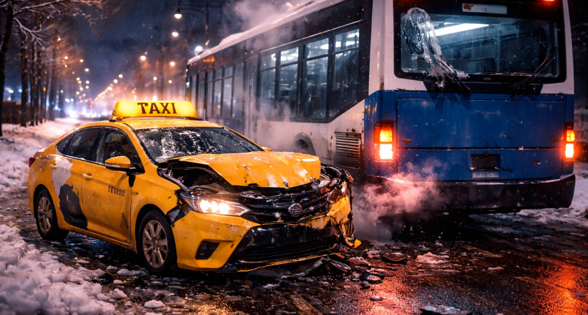 В Саранске «семейное такси» врезалось в припаркованный автобус