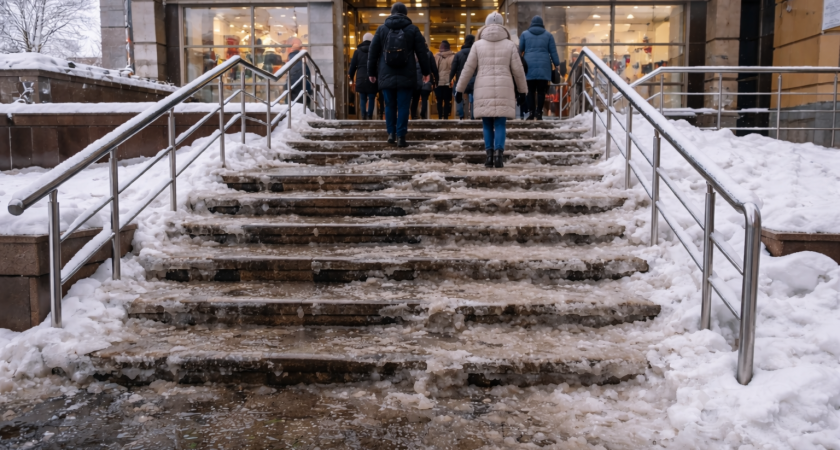 Травмпункт вместо шоппинга: лестницы в ТЦ «Караван» в Саранске покрыты льдом