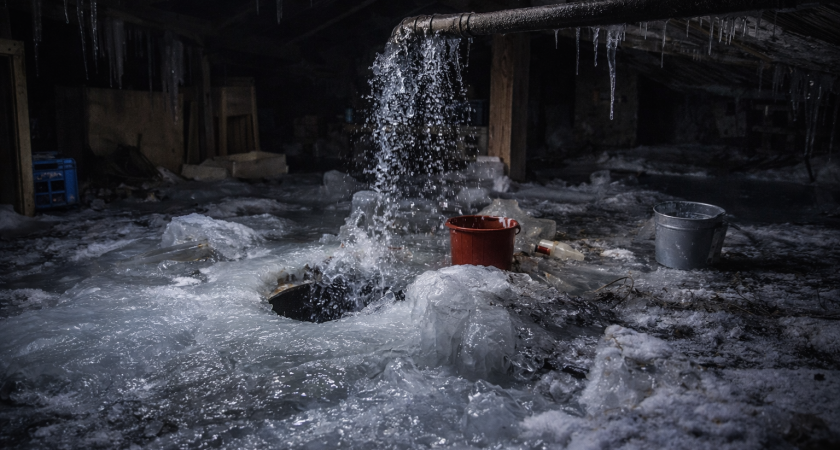В жилом доме в Саранске вода после аварии замерзает под крышей