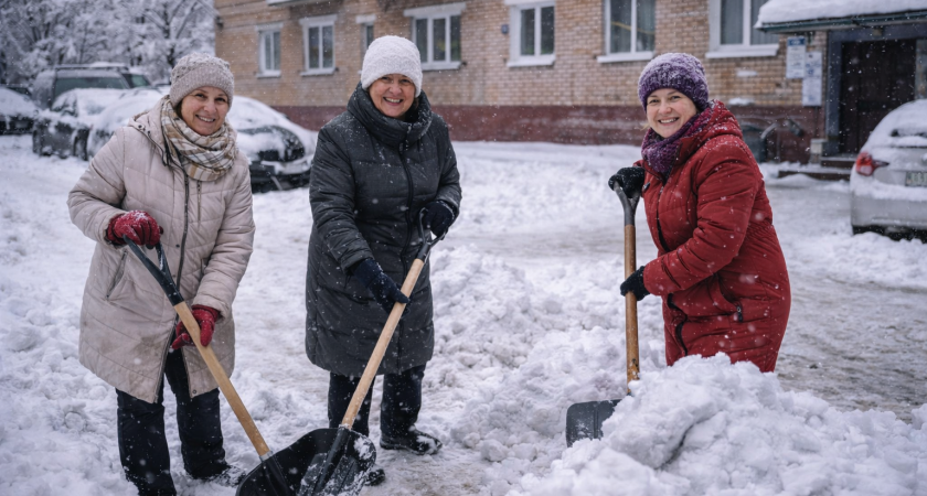 Жители Саранска сами расчистили двор после снегопада