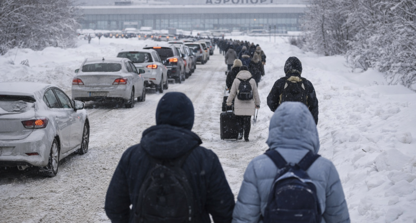 Жители вынуждены идти пешком до саранского аэропорта из-за снежных завалов