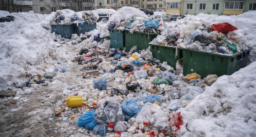 В Саранске не могут вывезти мусор из-за нерасчищенного от снега двора