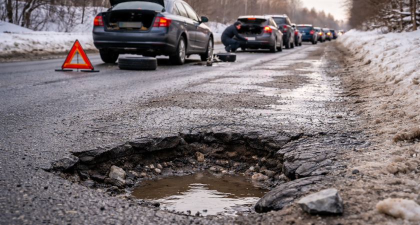 В Саранске скрытая под снегом яма повредила более 20 автомобилей