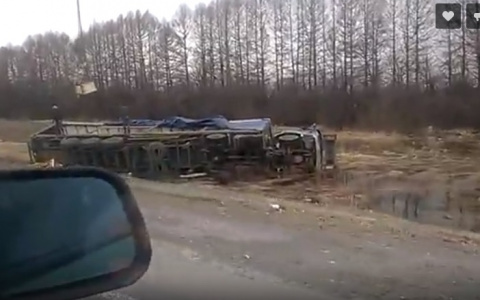 В Мордовии многотонная фура оказалась в кювете