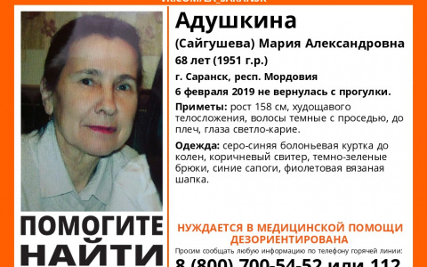 В Мордовии продолжаются поиски Марии Адушкиной