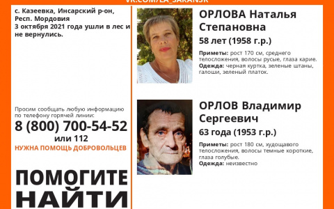 В Мордовии семейная пара уехала в лес за грибами и пропала без вести