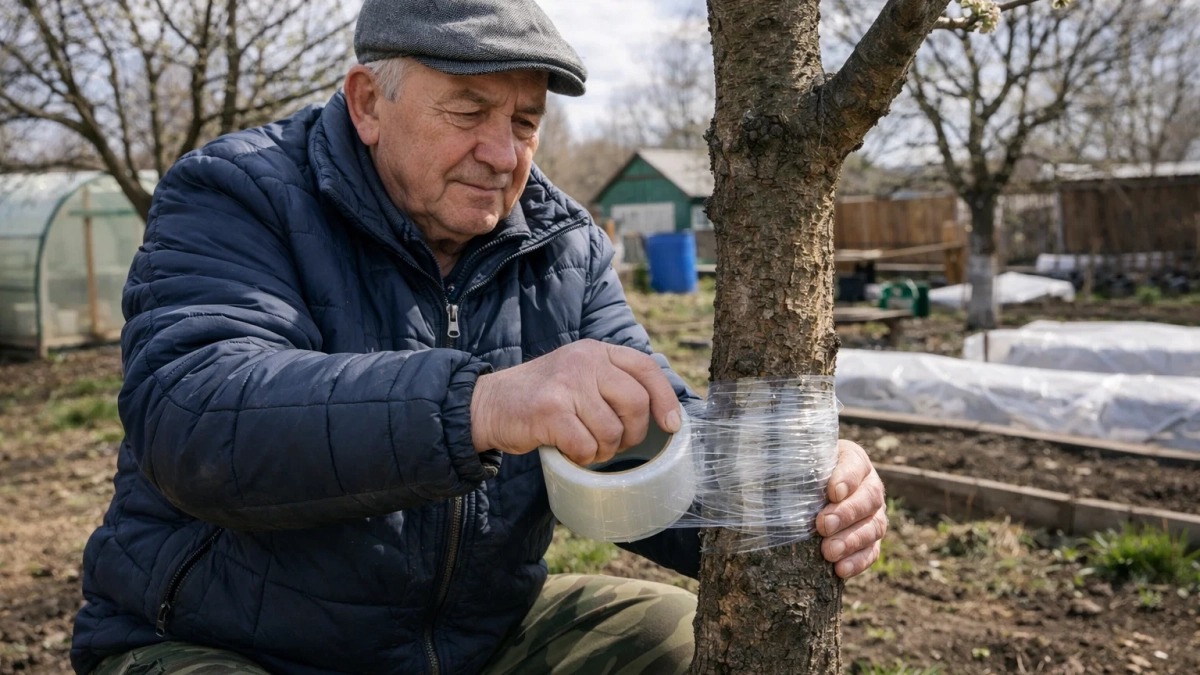 В апреле обматываю стволы яблонь лентой — и муравьи с тлей сбегают на соседний участок: результат через 2 дня