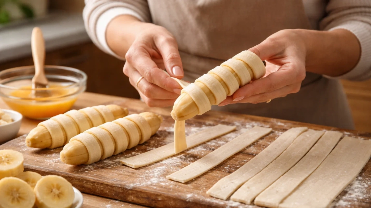 Обмотала бананы слоеным тестом и добавила шоколад — через 15 минут готовы слойки: к чаю — любимое лакомство 