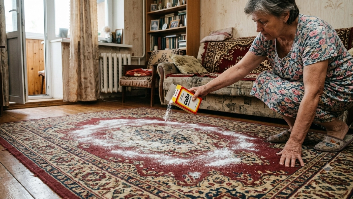 85-летняя бабушка ковёр никогда не выбивает, а он всегда чистый и без запаха: секрет в 2 копеечных ингредиентах